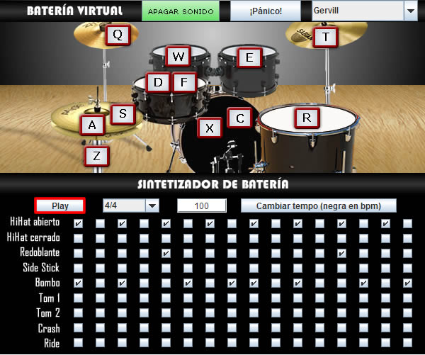 BotÃ³n play de la baterÃ­a virtual online